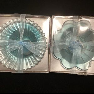 New Set of 2 style blue candle dishes 6” diameter with tea lights